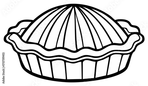 Classic pie illustration with crust crimping and filling top, baking dessert black and white, isolated graphic design element