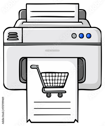 Printed shopping cart icon, concept of online store, consumerism and purchase