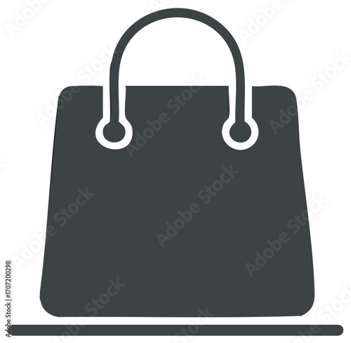 Simple dark silhouette of a shopping bag with handles and solid base for support, symbolizing consumerism and retail