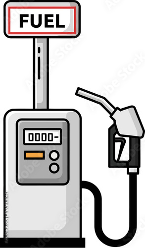 Modern fuel pump with nozzle ready for service at a station