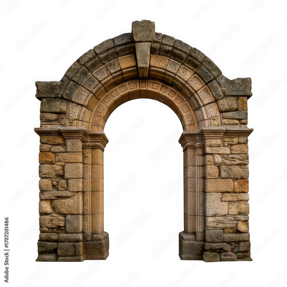 Fototapeta premium old ancient stone arch gate isolated on white or transparent