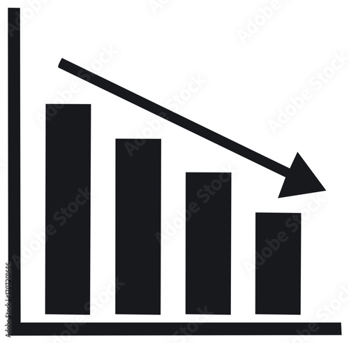 Bar chart with decreasing arrow icon symbolizing recession downturn and business failure
