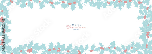 クリスマスリースのイラスト。12月のクリスマス素材。ヒイラギの冬クリスマスフレーム背景。Illustration of a Christmas wreath. December Christmas materials. Holly winter Christmas frame background.