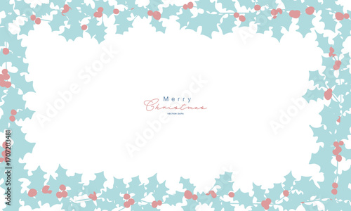 クリスマスリースのイラスト。12月のクリスマス素材。ヒイラギの冬クリスマスフレーム背景。Illustration of a Christmas wreath. December Christmas materials. Holly winter Christmas frame background.