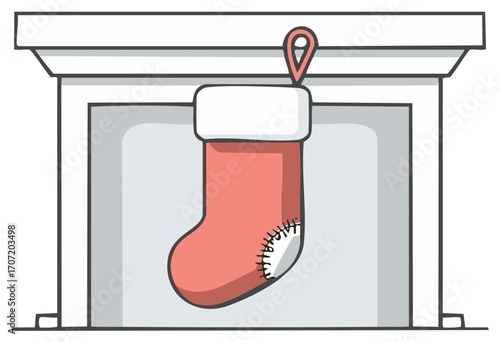 Christmas stocking hanging on a fireplace mantel with patched toe