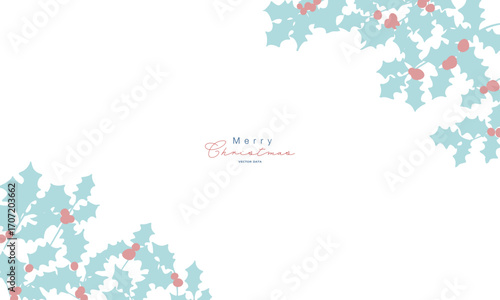 クリスマスリースのイラスト。12月のクリスマス素材。ヒイラギの冬クリスマスフレーム背景。Illustration of a Christmas wreath. December Christmas materials. Holly winter Christmas frame background.
