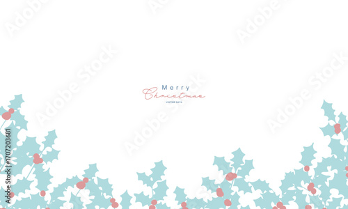 クリスマスリースのイラスト。12月のクリスマス素材。ヒイラギの冬クリスマスフレーム背景。Illustration of a Christmas wreath. December Christmas materials. Holly winter Christmas frame background.