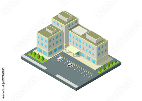 Isometric hospital or office hotel building