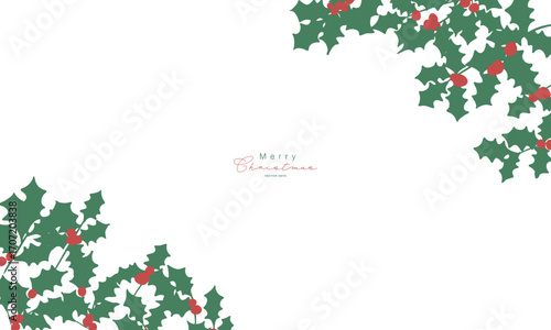 クリスマスリースのイラスト。12月のクリスマス素材。ヒイラギの冬クリスマスフレーム背景。Illustration of a Christmas wreath. December Christmas materials. Holly winter Christmas frame background.