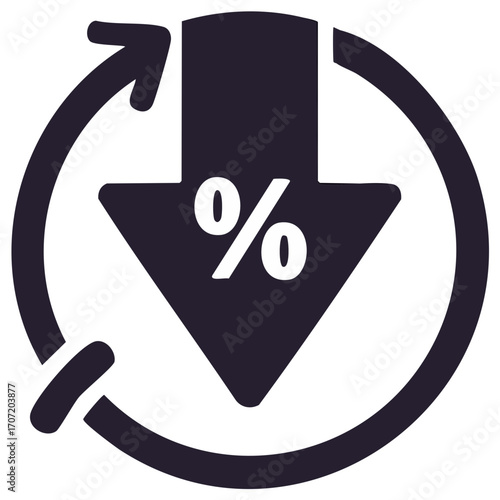 Percentage decrease symbol with circular arrows, modern business or financial icon