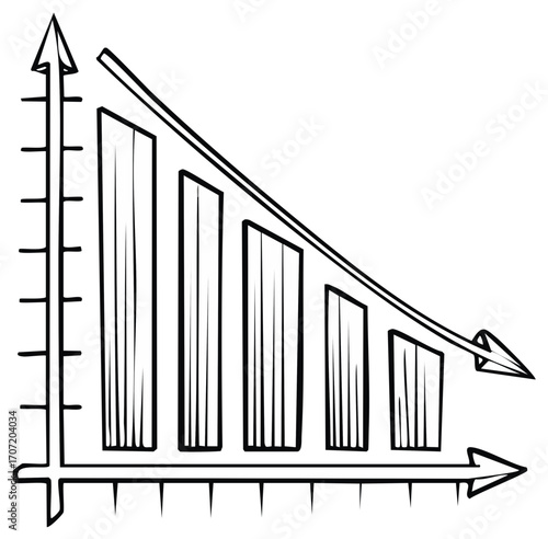 Hand drawn graph showing a downward trend with arrows indicating decline