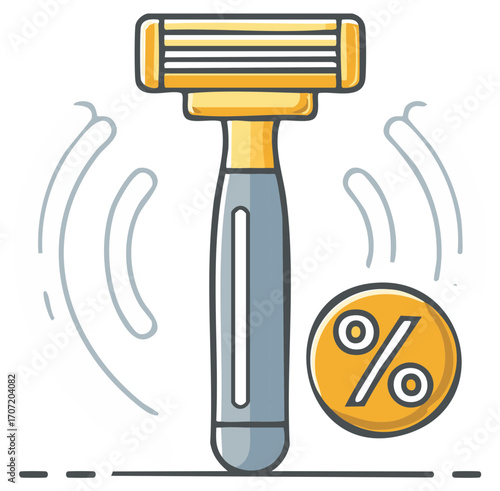 Razor and Discount Percent Icon Illustration for Shaving Needs Promotion