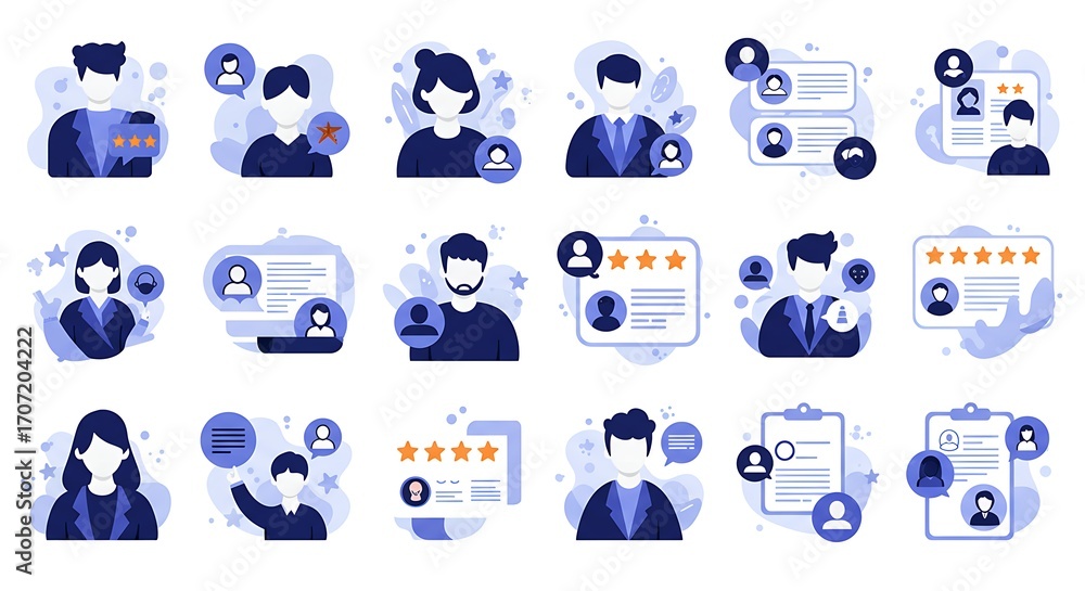Fototapeta premium Flat Vector Customer Review Icons Pack for Business and Feedback Infographics