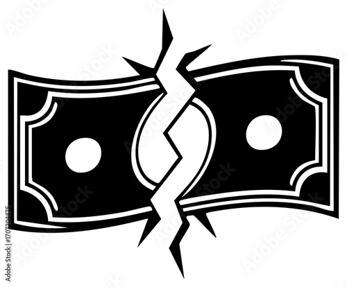 Graphic of a Broken Banknote Showing Financial Loss and Economic Hardship