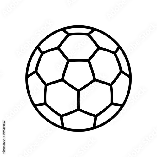 Black outline illustration of a classic handball with geometric hexagon and pentagon pattern