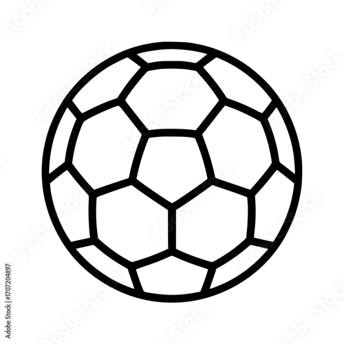 Black outline illustration of a classic handball with geometric hexagon and pentagon pattern