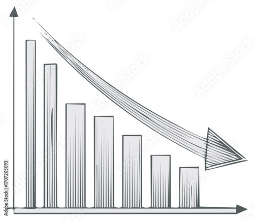 Drawn declining financial chart showing business, economics, and market downturn