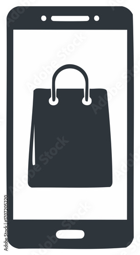 Smartphone with Shopping Bag Icon Representing Online Retail Mobile Commerce