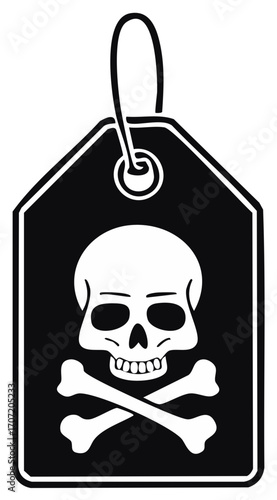 Skull and Crossbones on Tag Symbol of Danger or Warning Hanging Price Label