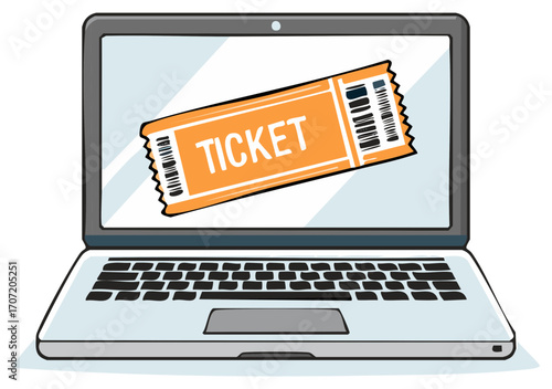 Laptop Screen Displaying Ticket, Concept of Online Booking or Purchase