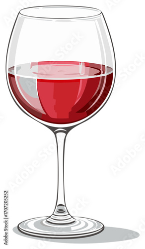 Wine Glass with Red Wine Illustration, Wine on White Background, Elegant Glassware, Alcohol Drinks