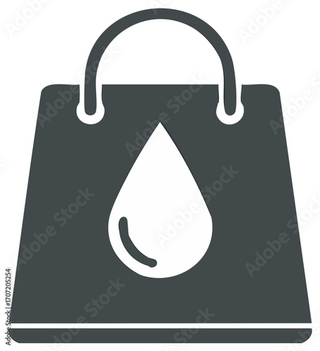 Dark gray shopping bag icon with a white water drop symbol for sustainable retail and eco friendly commerce