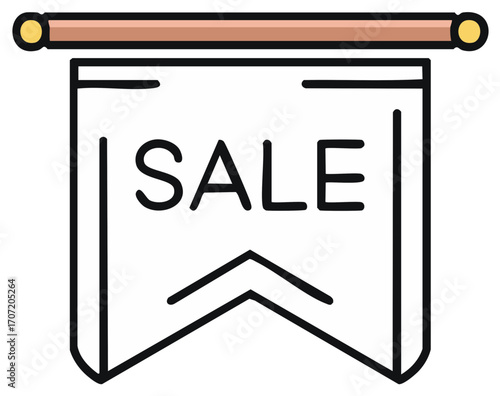 Sale banner on wooden pole for marketing special offers or discounts