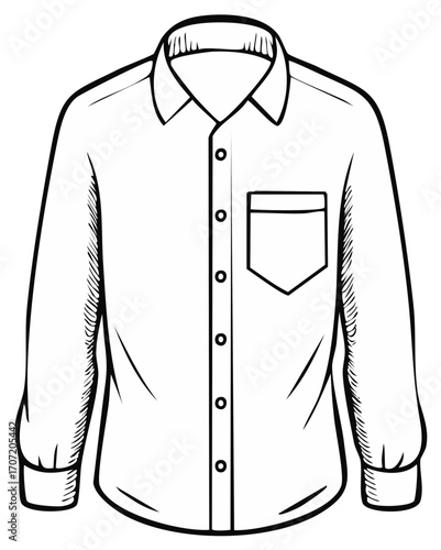 Black and white illustration of a button down shirt.