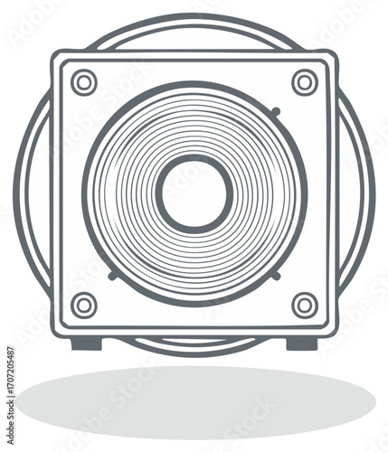 Stylized line art icon of a sound system audio speaker or loudspeaker