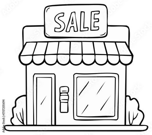 Line Art Sale Shopfront Outline Black and White Illustration