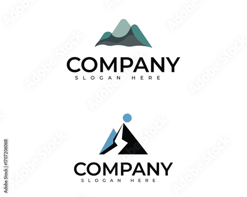 Abstract mountain logos with company and slogan text on white background nature peak