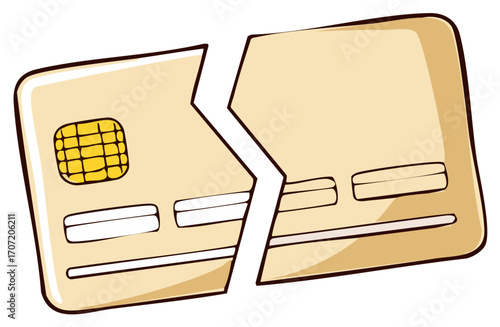 Broken credit card illustration showing financial difficulty and debt with a chipped chip