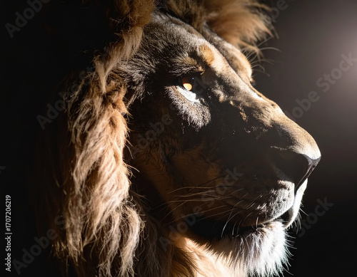 Isolated lion head, close up