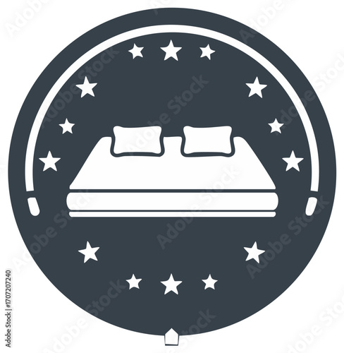 Comfortable Bed Icon With Stars in Circular Emblem for Sleep and Hospitality