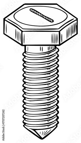 Hex bolt with slotted head and pointed tip illustration