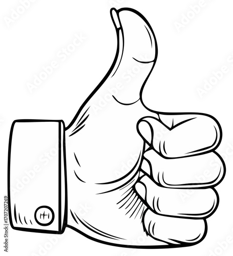 Cartoon Illustration of a Hand Doing a Thumbs Up Gesture, Approval and Success Symbol