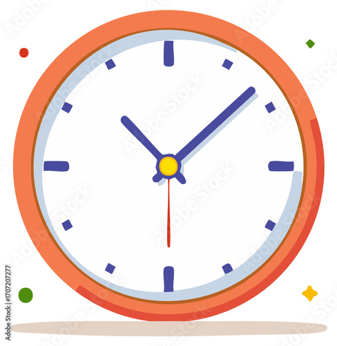 Orange minimalist wall clock vector illustration depicting time management and deadlines