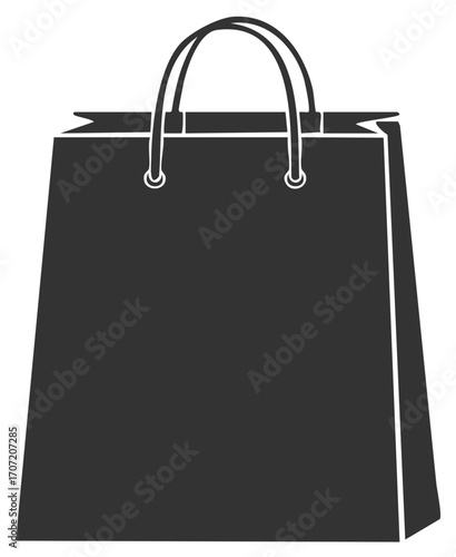 Black paper shopping bag silhouette with handles for retail and commerce