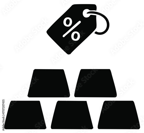 Discount tag above stack of gold bullion bars icon symbolizing financial savings or sale