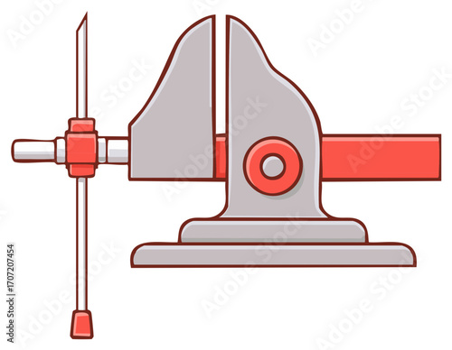 Simple and Cute Bench Vise Illustration, Essential Workshop Tool with Red Handle
