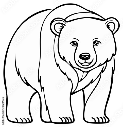 Simple standing bear illustration, friendly wildlife mammal line art for coloring