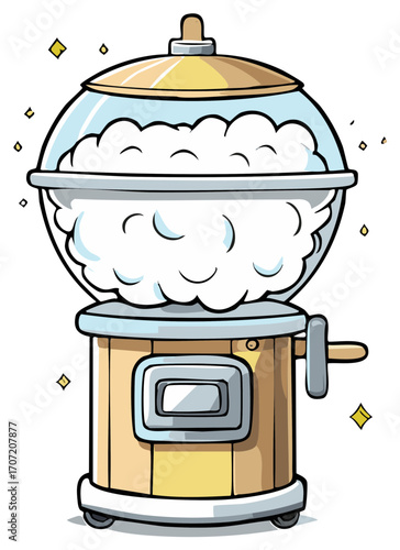 Cartoon illustration of a popcorn machine