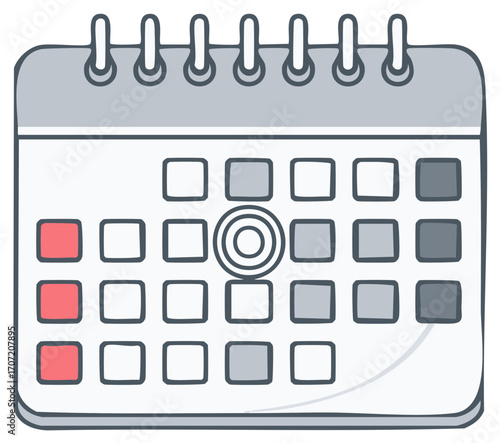 Hand drawn style calendar with highlighted dates and a selected day marked with concentric circles
