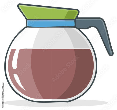 Cartoon illustration of a coffee pot with a brown liquid, ready to be poured