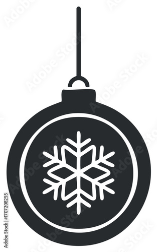 Festive Black Christmas Ornament Silhouette with Snowflake Design Icon