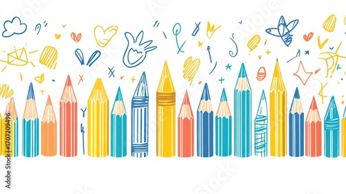 Colorful pencils and whimsical doodles