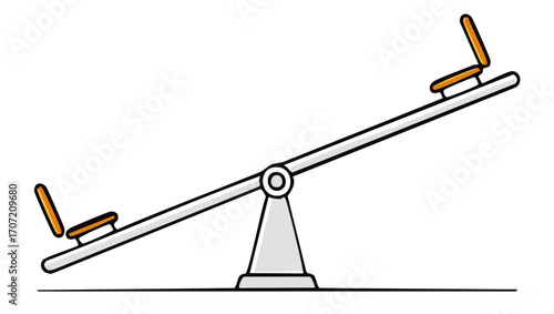 Illustrated Teeter Totter in a Park or Playground with Seats, Balance Beam Game, Up and Down Fun