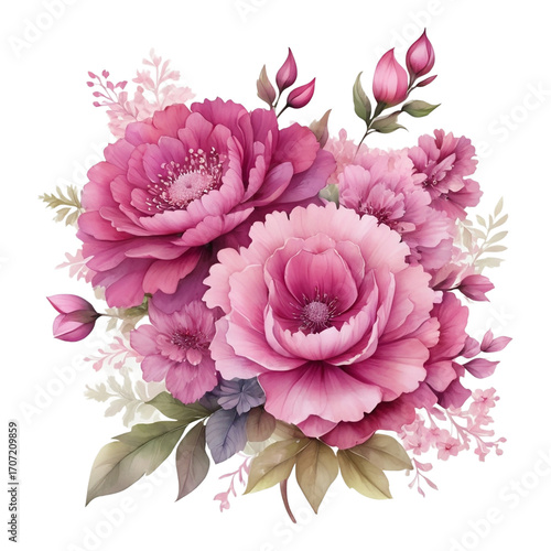 Lush Pink Peony Flowers and Buds on White Background pink peonies flower arrangement