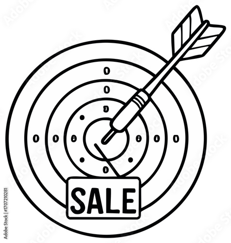 Dart hitting a bullseye on a target with the word SALE underneath, representing a successful sales promotion