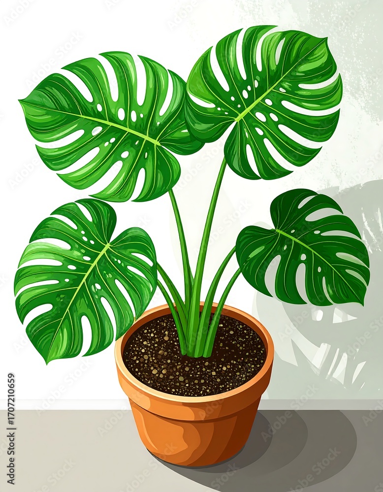 Fototapeta premium Vibrant, lush Monstera plant in terracotta pot